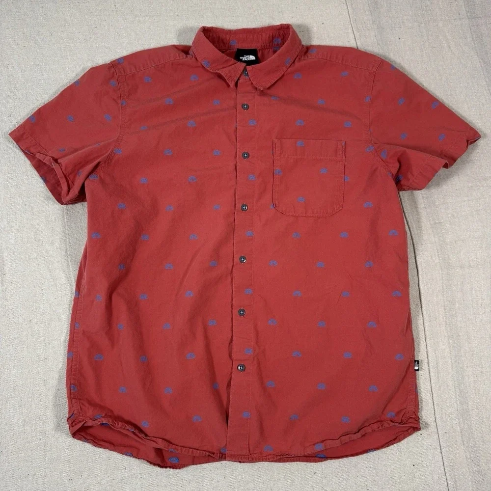The North Face Shirt Mens XL Red Camp All Over Print Tents Button‎ Up Hiking